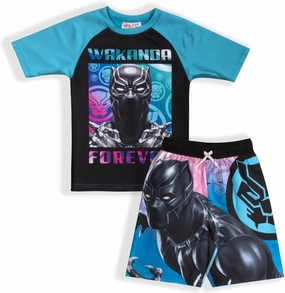 Marvel Boys Avengers, Spiderman, Black Panther, Captain America, Miles Morales 2-Piece Swimsuit Set, Rash Guard & Swim Trunks