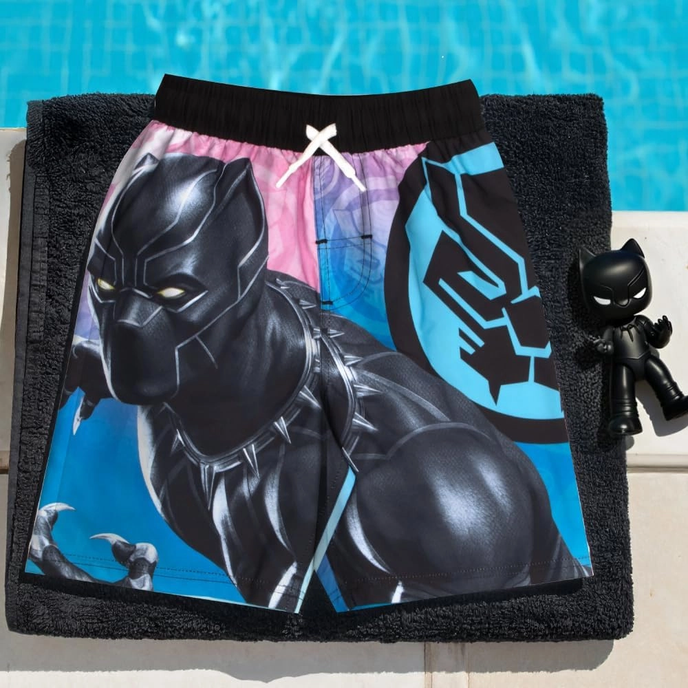 Marvel Boys Avengers, Spiderman, Black Panther, Captain America, Miles Morales 2-Piece Swimsuit Set, Rash Guard & Swim Trunks