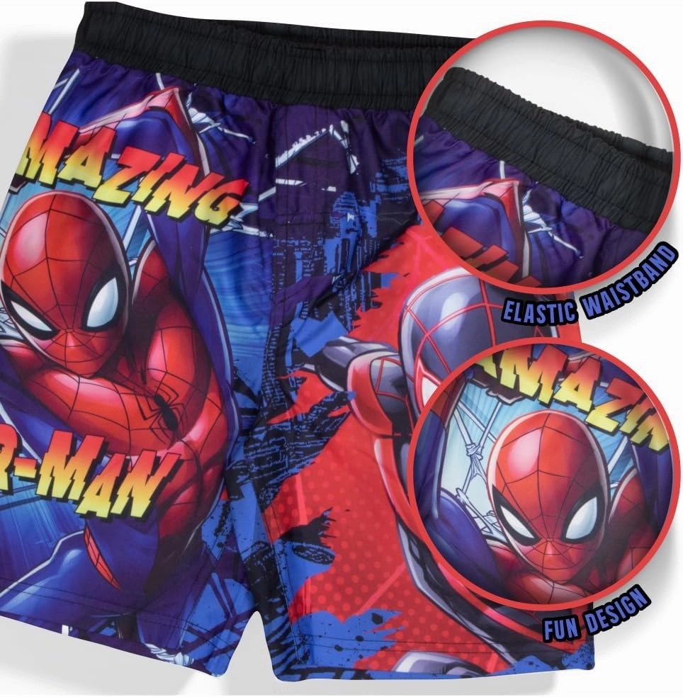 Marvel Boys Avengers, Spiderman, Black Panther, Captain America, Miles Morales 2-Piece Swimsuit Set, Rash Guard & Swim Trunks