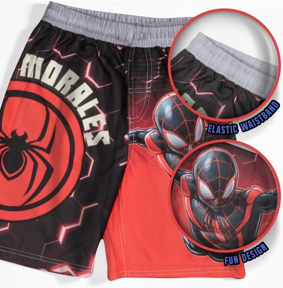 Marvel Boys Avengers, Spiderman, Black Panther, Captain America, Miles Morales 2-Piece Swimsuit Set, Rash Guard & Swim Trunks