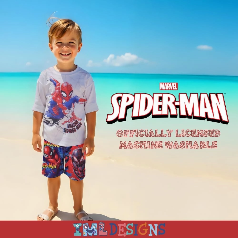 Marvel Boys Avengers, Spiderman, Black Panther, Captain America, Miles Morales 2-Piece Swimsuit Set, Rash Guard & Swim Trunks