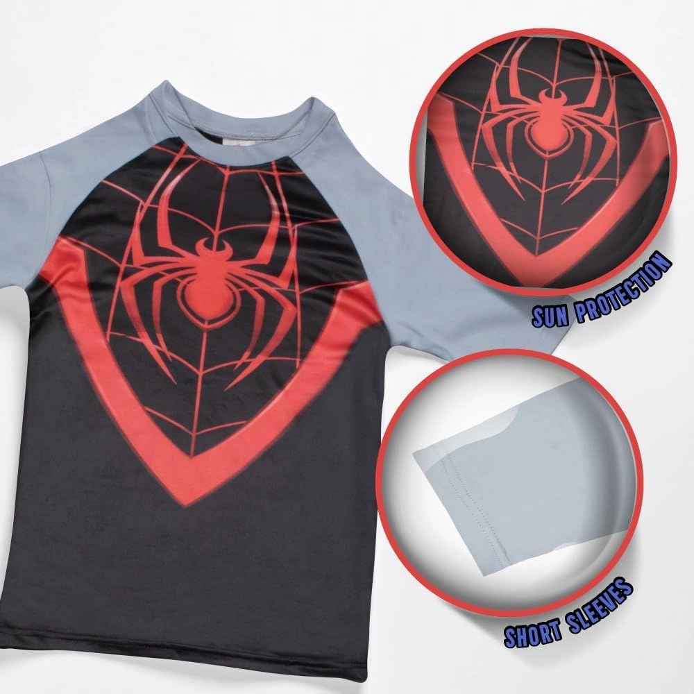 Marvel Boys Avengers, Spiderman, Black Panther, Captain America, Miles Morales 2-Piece Swimsuit Set, Rash Guard & Swim Trunks
