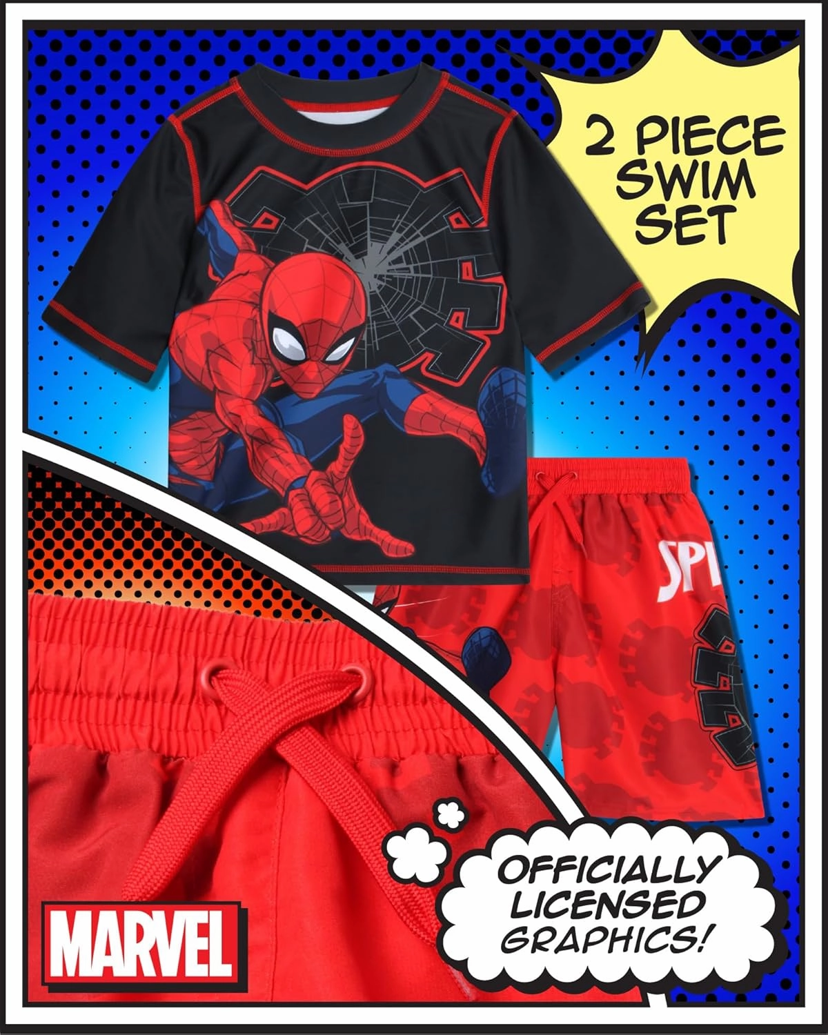 Marvel Boys Rash Guard Set - 2 Piece Spiderman Spidey & His Amazing Friends UPF50  Swim Shirt & Swim Trunks for Boys (2T-12)