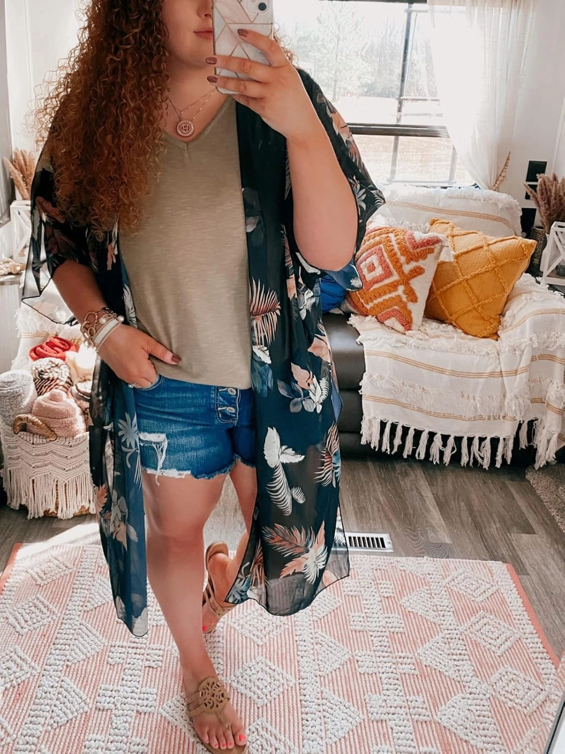 MayBuy Women's Summer Long Flowy Kimono Cardigans Boho Chiffon Beach Cover Up Tops