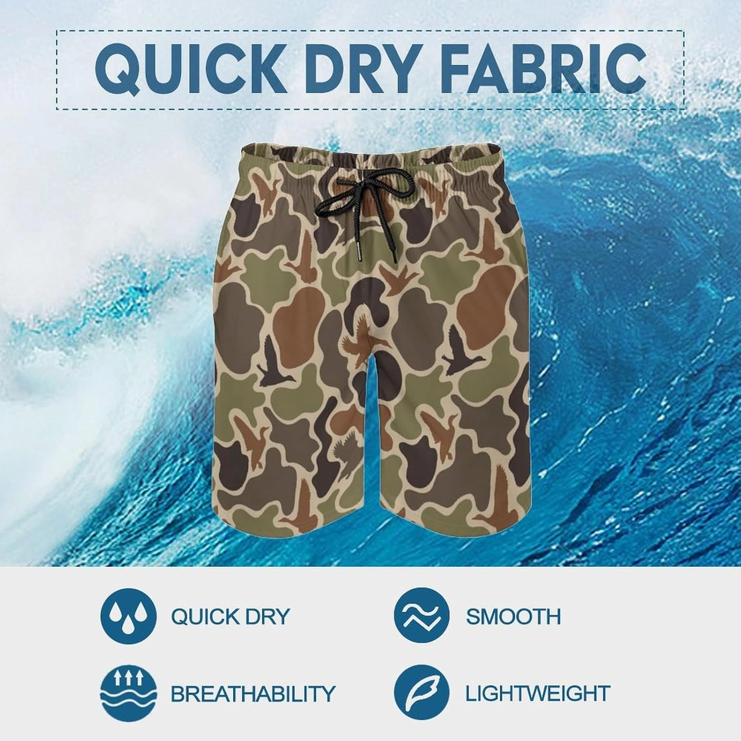 Men's Short Swim Trunks Vintage Brown Camouflage Quick Dry Bathing Suit Beach Swimsuits