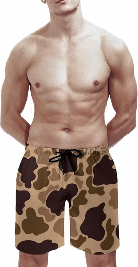 Men's Short Swim Trunks Vintage Brown Camouflage Quick Dry Bathing Suit Beach Swimsuits
