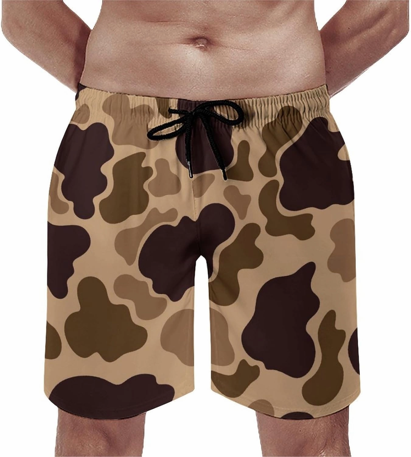 Men's Short Swim Trunks Vintage Brown Camouflage Quick Dry Bathing Suit Beach Swimsuits