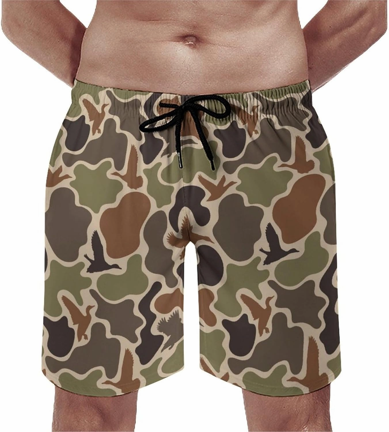 Men's Short Swim Trunks Vintage Brown Camouflage Quick Dry Bathing Suit Beach Swimsuits