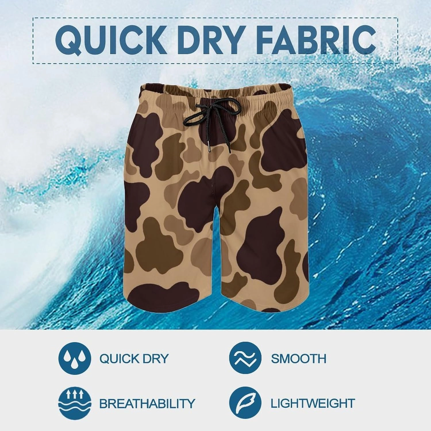 Men's Short Swim Trunks Vintage Brown Camouflage Quick Dry Bathing Suit Beach Swimsuits