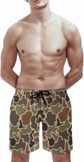 Men's Short Swim Trunks Vintage Brown Camouflage Quick Dry Bathing Suit Beach Swimsuits