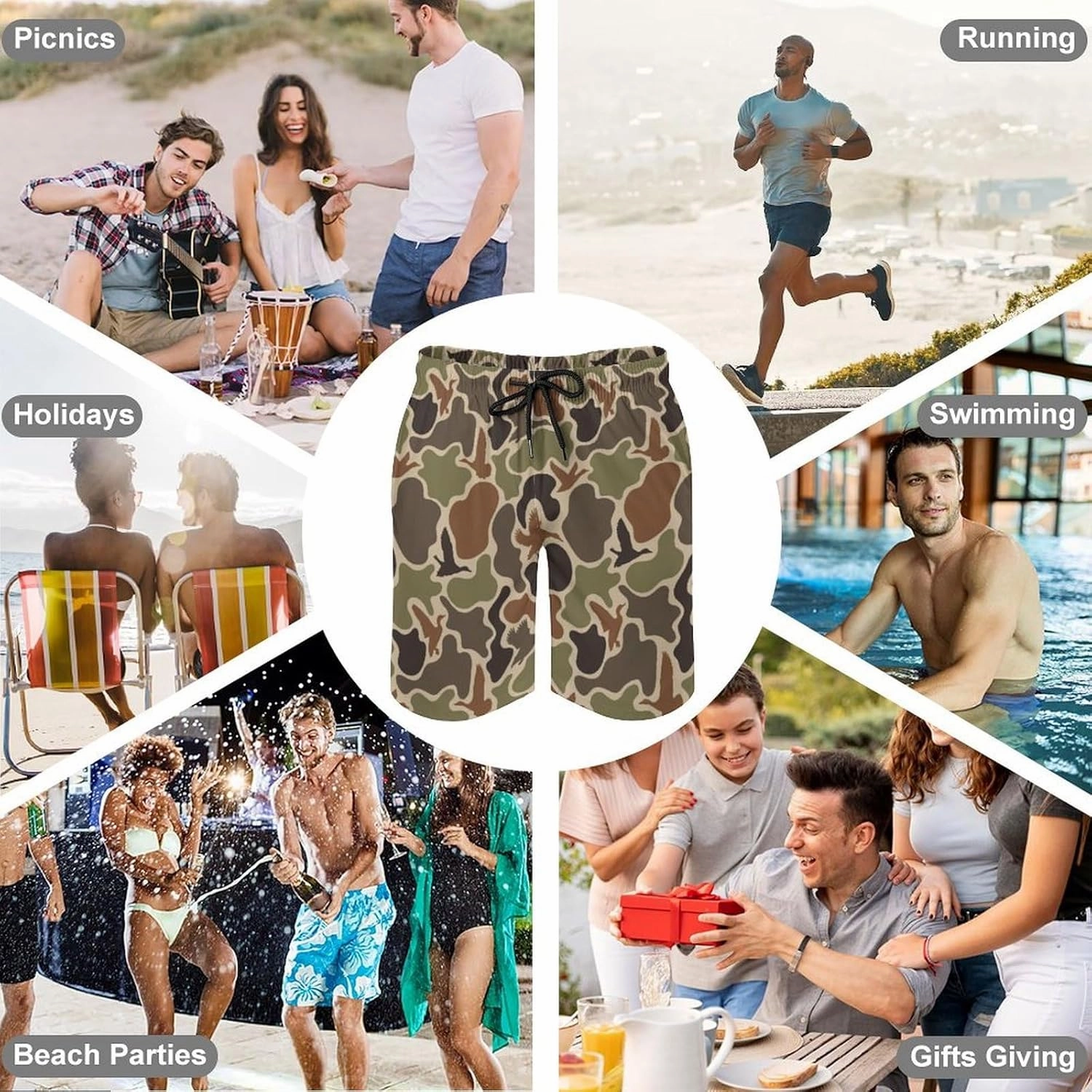 Men's Short Swim Trunks Vintage Brown Camouflage Quick Dry Bathing Suit Beach Swimsuits