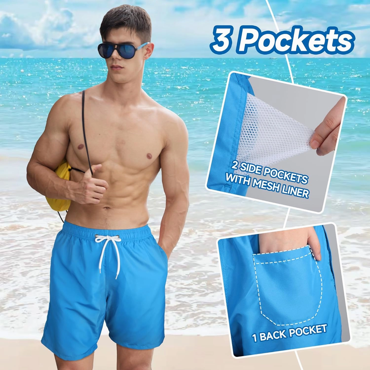Mens Swim Trunks Swim Shorts Swimwear Quick Dry 7 Swimming Trunks with Mesh Lining