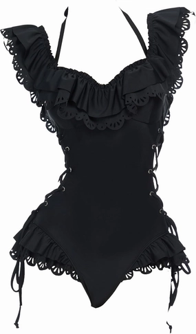 MEOWCOS Women One Piece Swimsuits Retro Victorian Style Swimsuit Gothic Halter Bathing Suit