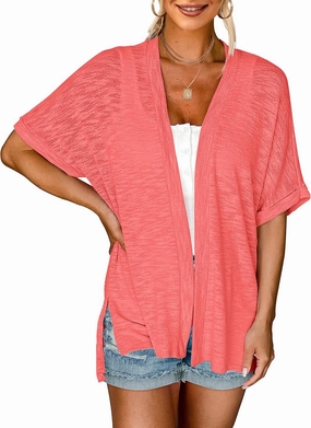 MEROKEETY Womens 2025 Summer Lightweight Cardigan Short Sleeve Open Front Casual Loose Cover Ups