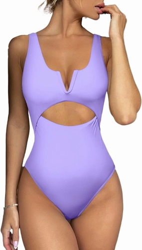 Meyeeka Womens One Piece Swimsuits Tummy Control Bathing Suit for Women Push Up Swimwear V Neck High Cut Monokini