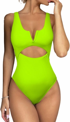 Meyeeka Womens One Piece Swimsuits Tummy Control Bathing Suit for Women Push Up Swimwear V Neck High Cut Monokini