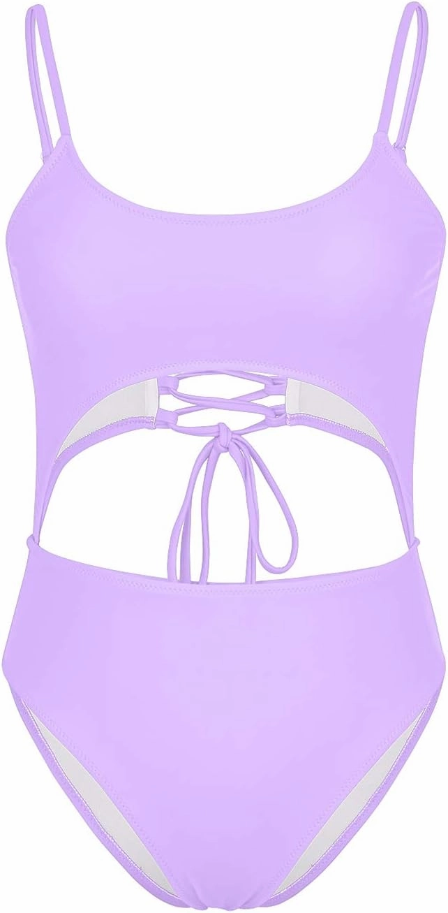 Meyeeka Womens Scoop Neck Cut Out Front Lace Up Back High Cut Monokini One Piece Swimsuit