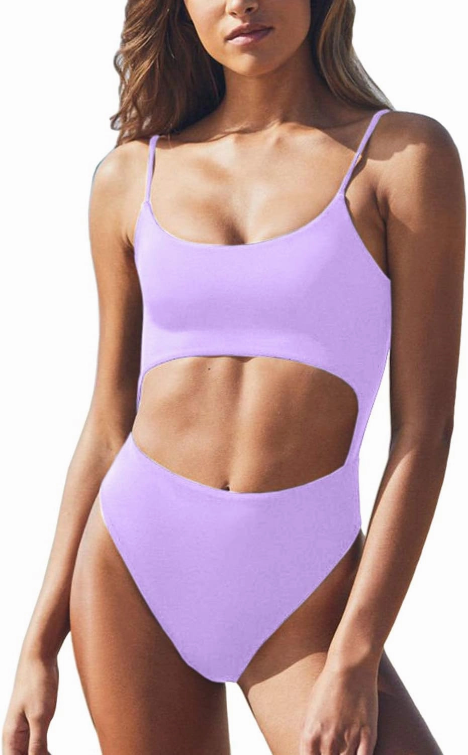 Meyeeka Womens Scoop Neck Cut Out Front Lace Up Back High Cut Monokini One Piece Swimsuit