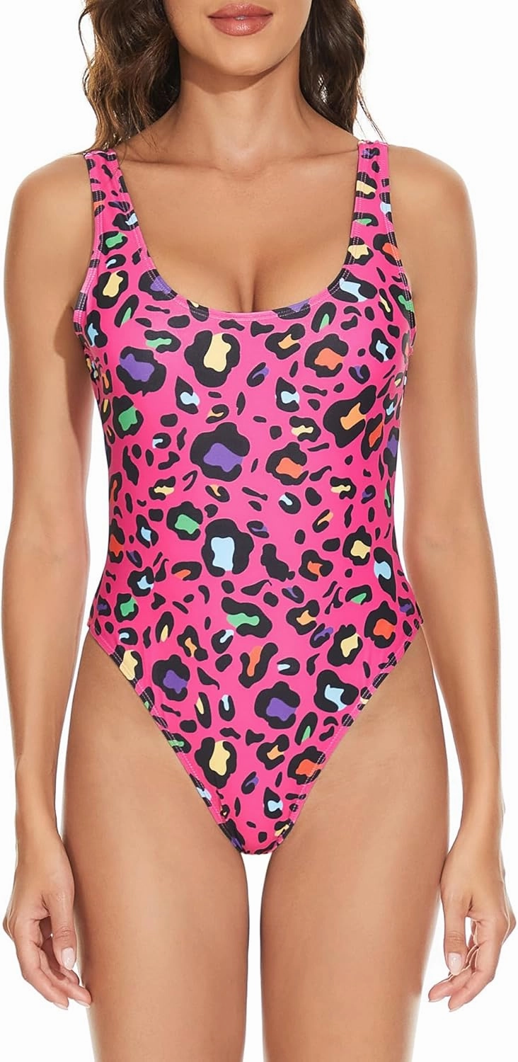 MIAIULIA Women's Retro 80s/90s Inspired High Cut Low Back Padding One Piece Swimwear Bathing Suits