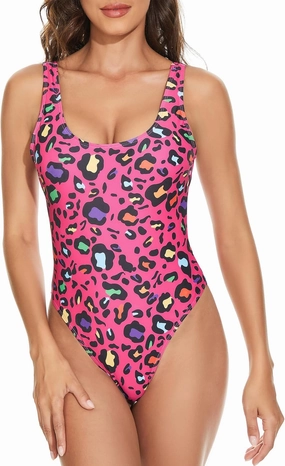 MIAIULIA Women's Retro 80s/90s Inspired High Cut Low Back Padding One Piece Swimwear Bathing Suits