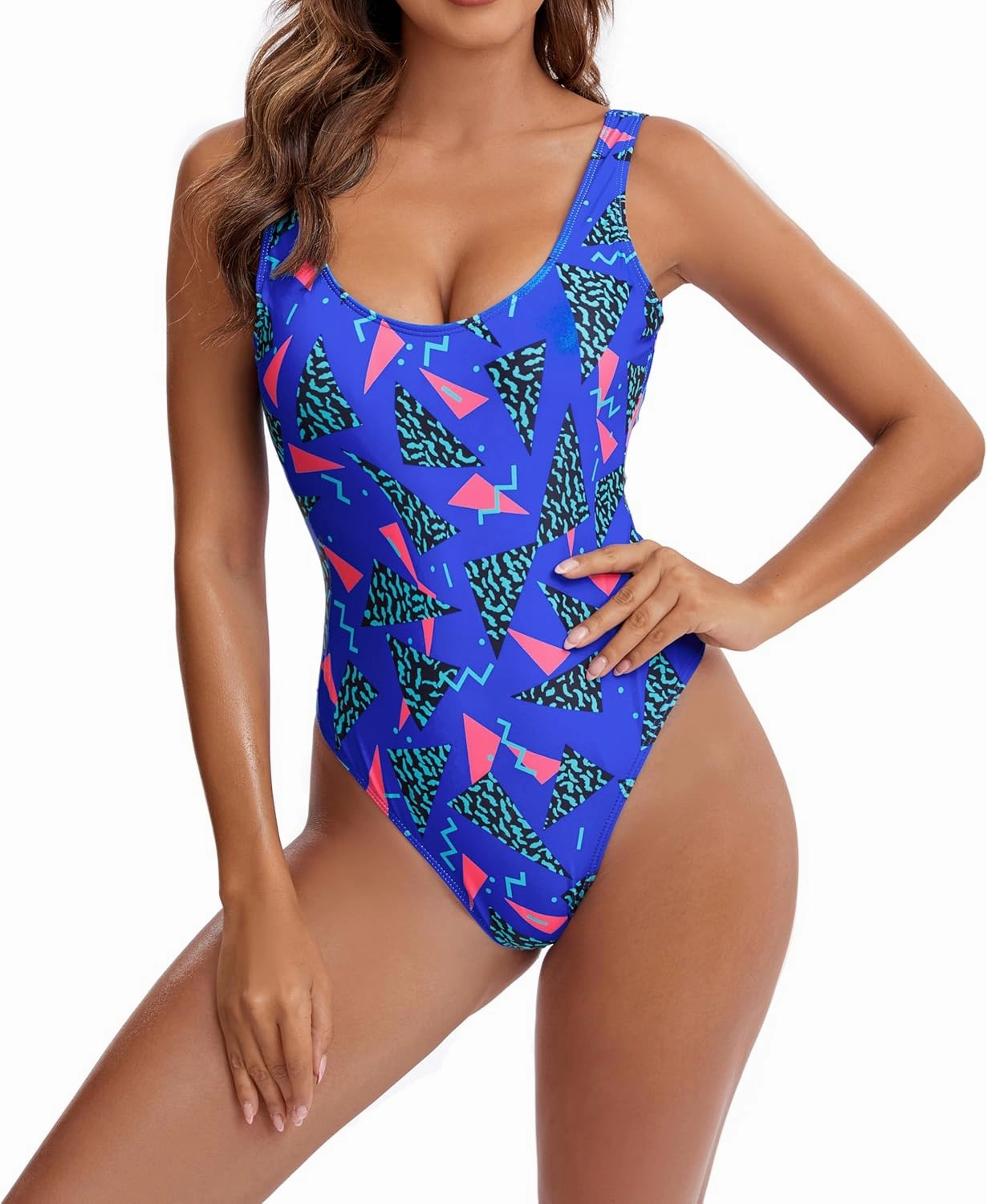 MIAIULIA Women's Retro 80s/90s Inspired High Cut Low Back Padding One Piece Swimwear Bathing Suits