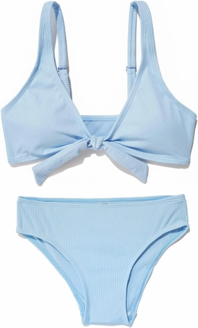 MIENOE Teen Girls' Swimsuits Two-Piece V-Neck Bikini Adjustable Shoulder Straps Swimsuit Kids Bikini with Chest Pad