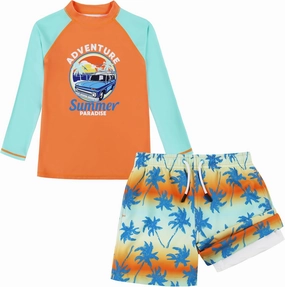 MILANKERR Toddler Boys Rash Guard Sets,Swim Trunks with Compression Liner,Swim Shirt Sets