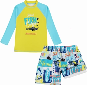 MILANKERR Toddler Boys Rash Guard Sets,Swim Trunks with Compression Liner,Swim Shirt Sets