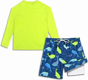 MILANKERR Toddler Boys Rash Guard Sets,Swim Trunks with Compression Liner UPF50 