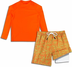 MILANKERR Toddler Boys Rash Guard Sets,Swim Trunks with Compression Liner UPF50 
