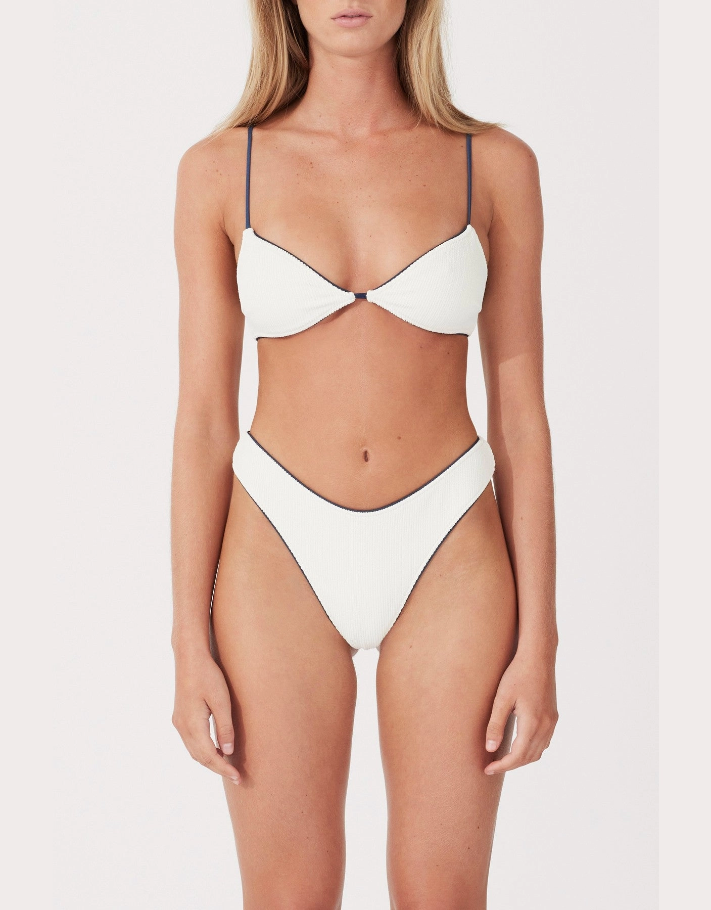 Milk Textured Curve Thong Bikini Bottom