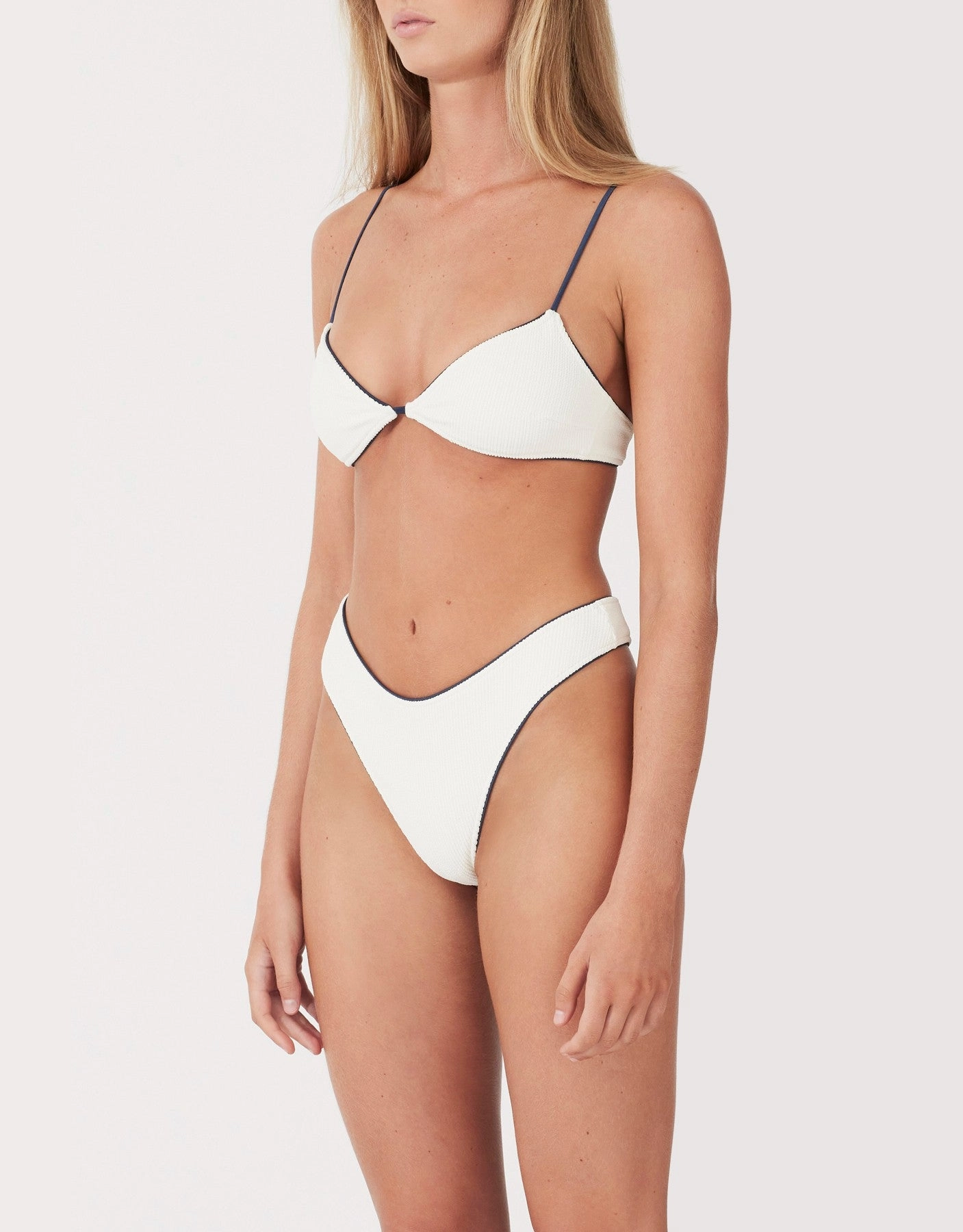 Milk Textured Curve Thong Bikini Bottom