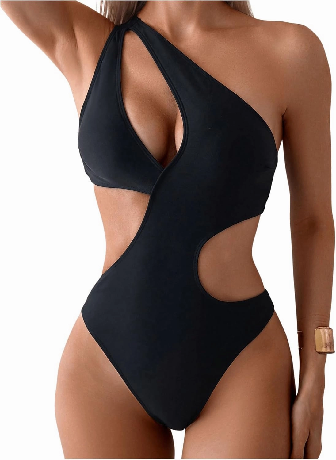 Milumia Women's Cut Out One Shoulder Sleeveless Swimwear Sexy Solid One Piece Bathing Suit