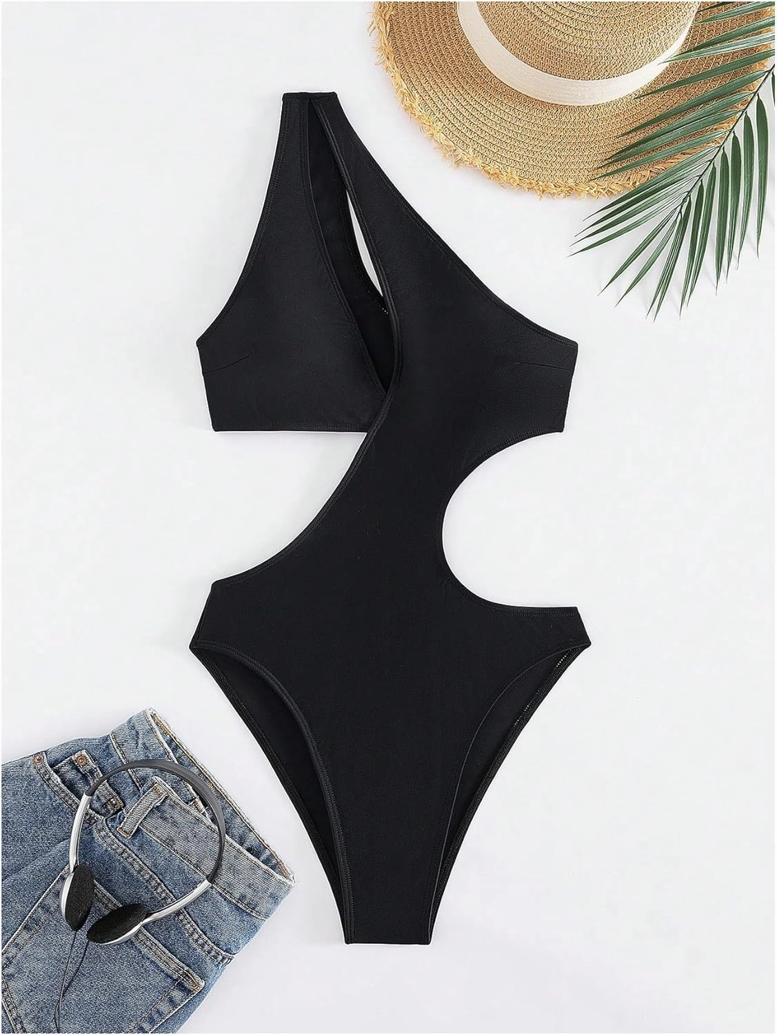 Milumia Women's Cut Out One Shoulder Sleeveless Swimwear Sexy Solid One Piece Bathing Suit