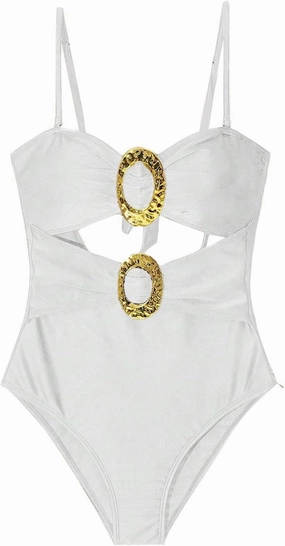 Milumia Women's Metal Ring One Piece Swimsuit Cut Out Strapless Bandeau Bathing Suits
