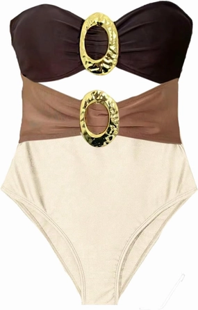 Milumia Women's Metal Ring One Piece Swimsuit Cut Out Strapless Bandeau Bathing Suits