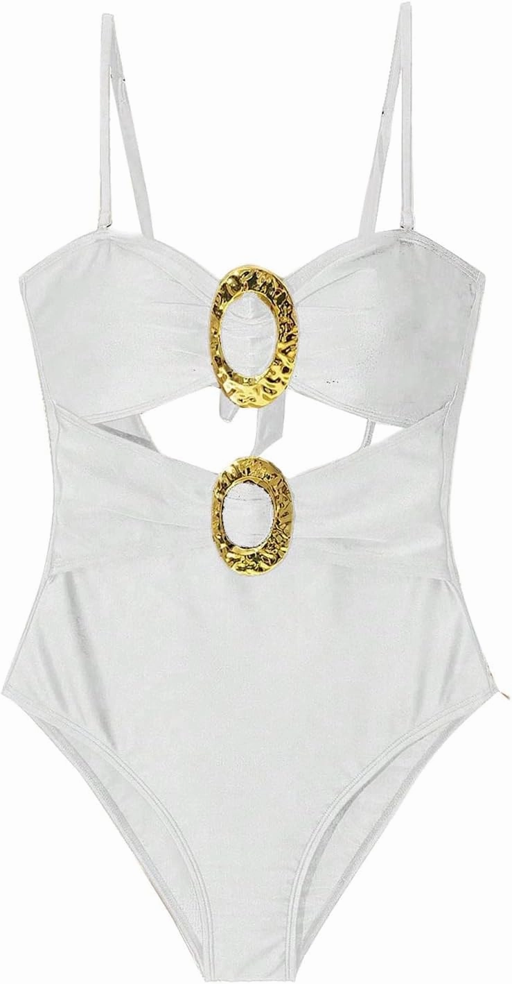 Milumia Women's Metal Ring One Piece Swimsuit Cut Out Strapless Bandeau Bathing Suits
