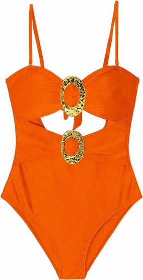 Milumia Women's Metal Ring One Piece Swimsuit Cut Out Strapless Bandeau Bathing Suits