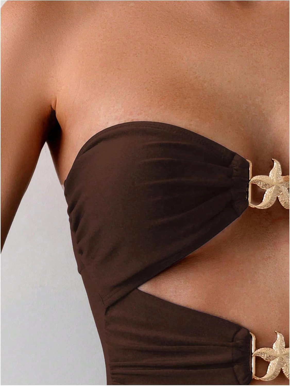 Milumia Women's Metal Starfish Cut Out Strapless Bathing Suit Ruched Bandeau Tube Top One Piece Swimsuits