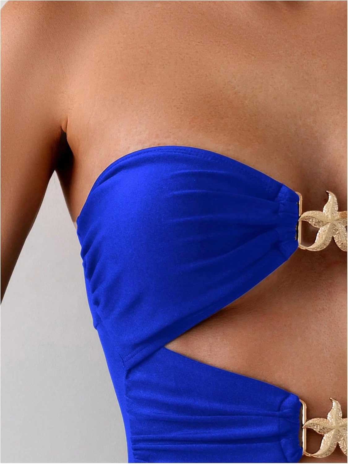 Milumia Women's Metal Starfish Cut Out Strapless Bathing Suit Ruched Bandeau Tube Top One Piece Swimsuits