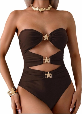 Milumia Women's Metal Starfish Cut Out Strapless Bathing Suit Ruched Bandeau Tube Top One Piece Swimsuits