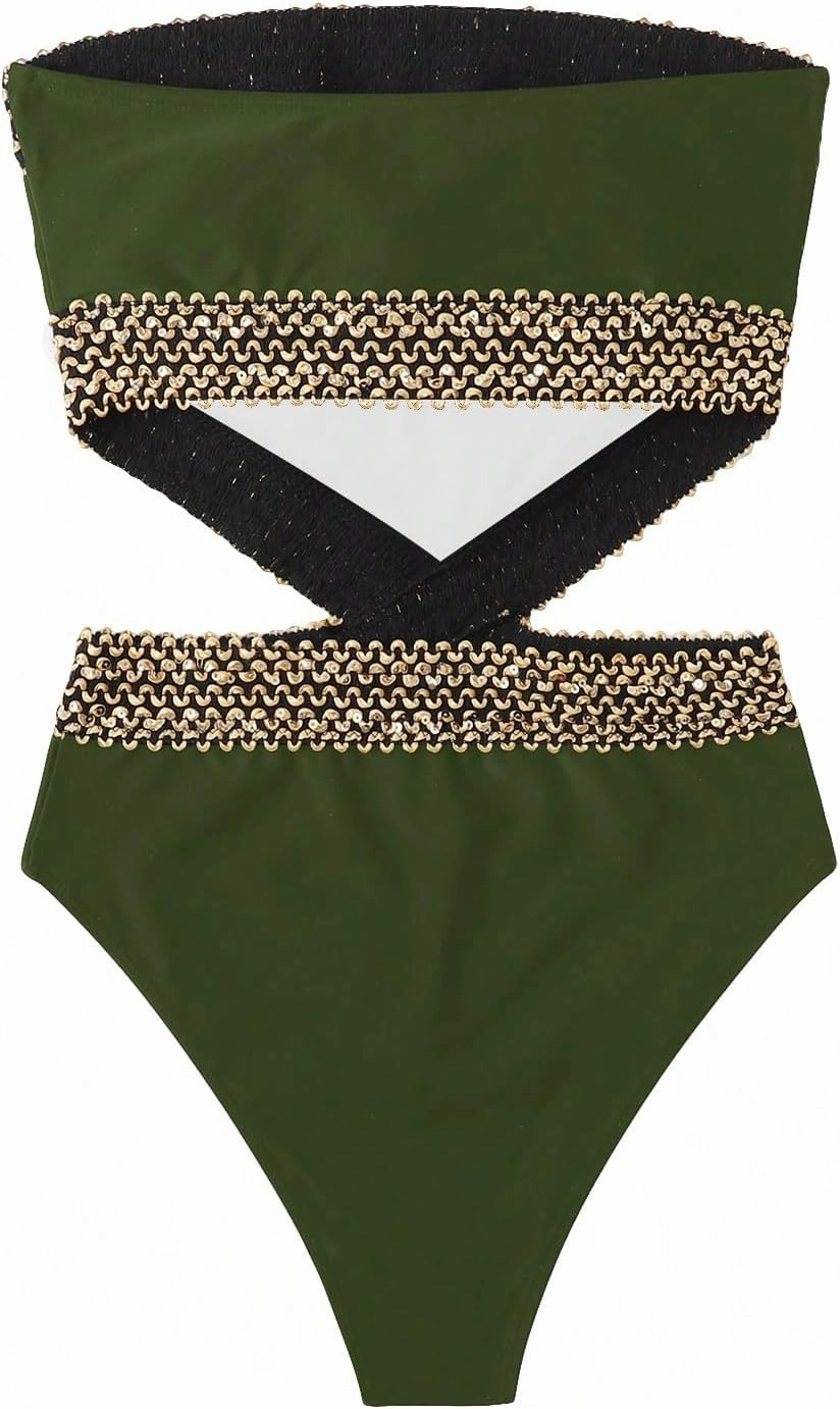 Milumia Women's Stitch Detail Strapless One Piece Swimsuit Cut Out Bandeau Bathing Suit