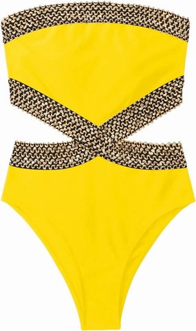 Milumia Women's Stitch Detail Strapless One Piece Swimsuit Cut Out Bandeau Bathing Suit
