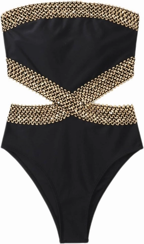 Milumia Women's Stitch Detail Strapless One Piece Swimsuit Cut Out Bandeau Bathing Suit