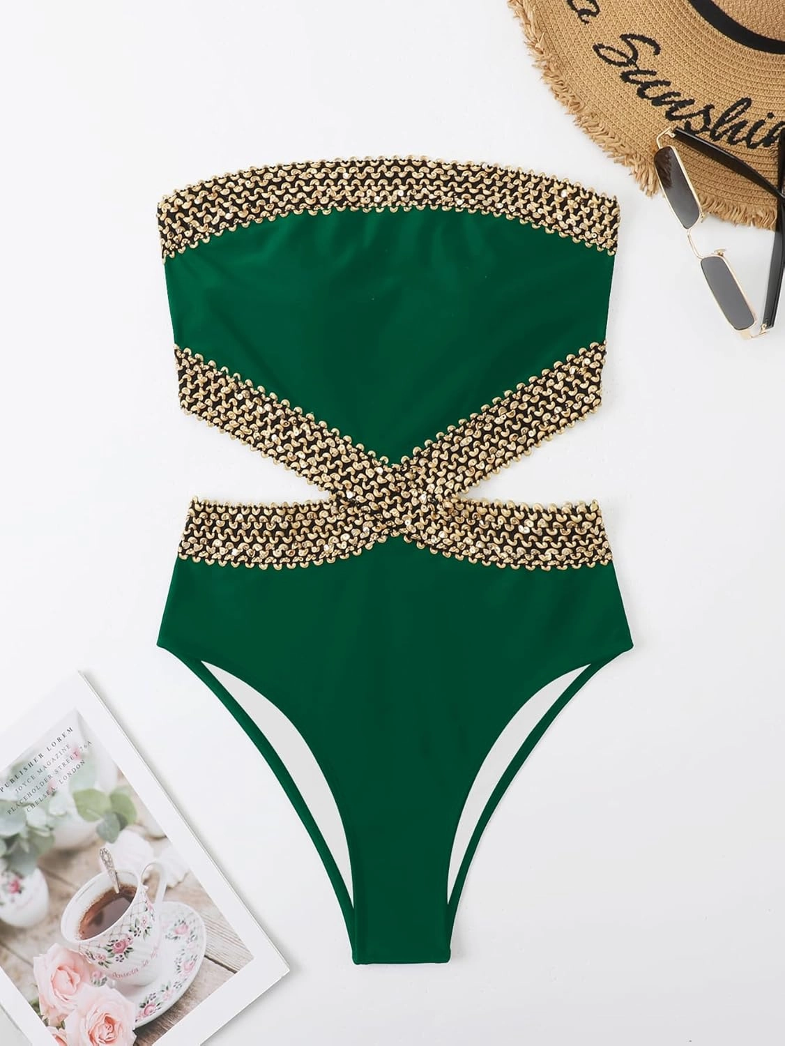 Milumia Women's Stitch Detail Strapless One Piece Swimsuit Cut Out Bandeau Bathing Suit