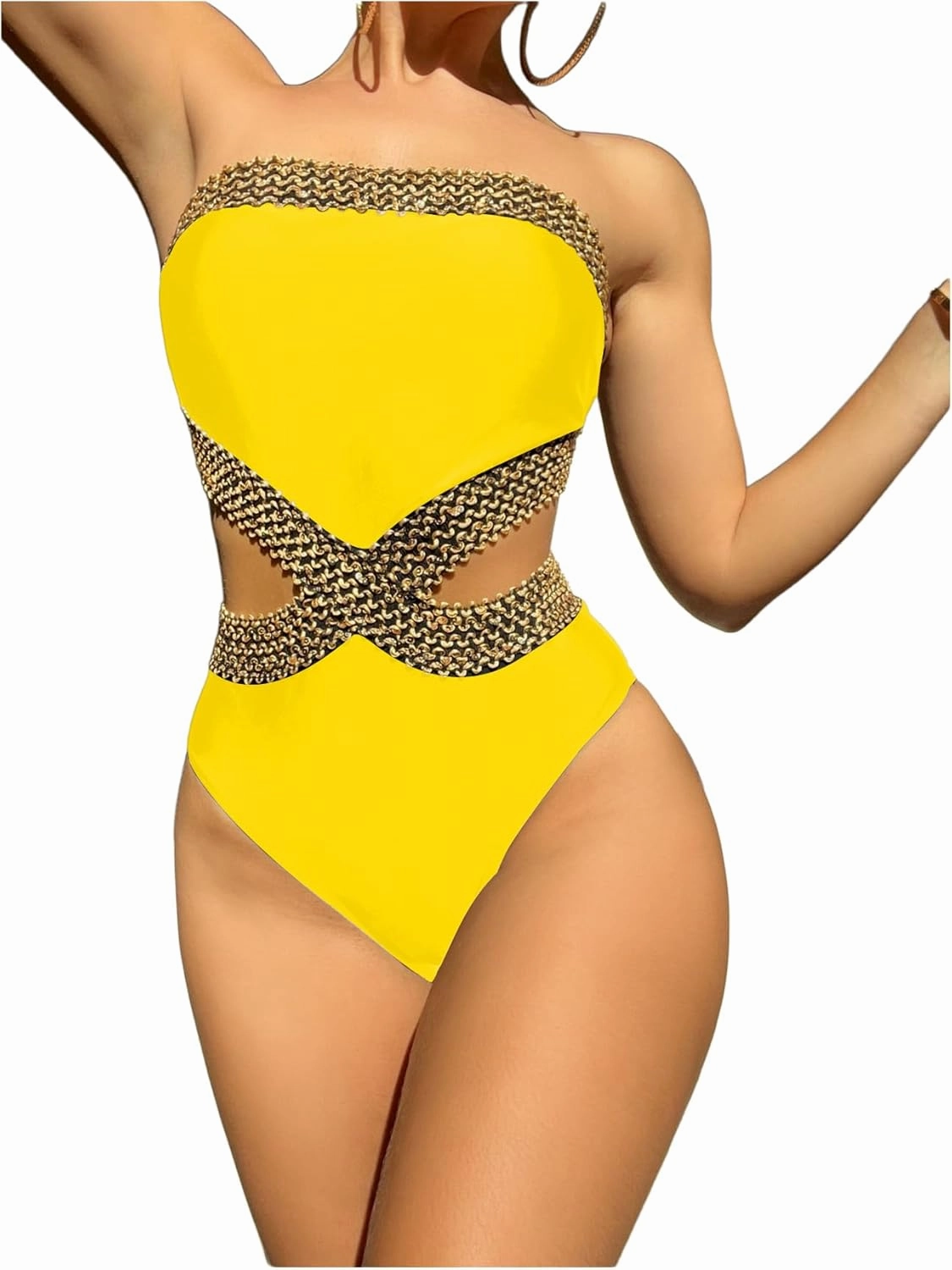 Milumia Women's Stitch Detail Strapless One Piece Swimsuit Cut Out Bandeau Bathing Suit