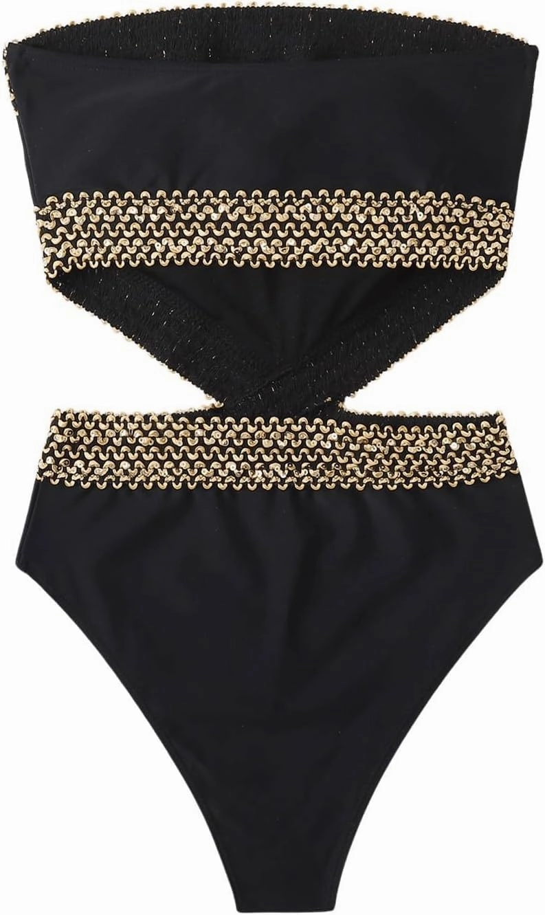 Milumia Women's Stitch Detail Strapless One Piece Swimsuit Cut Out Bandeau Bathing Suit
