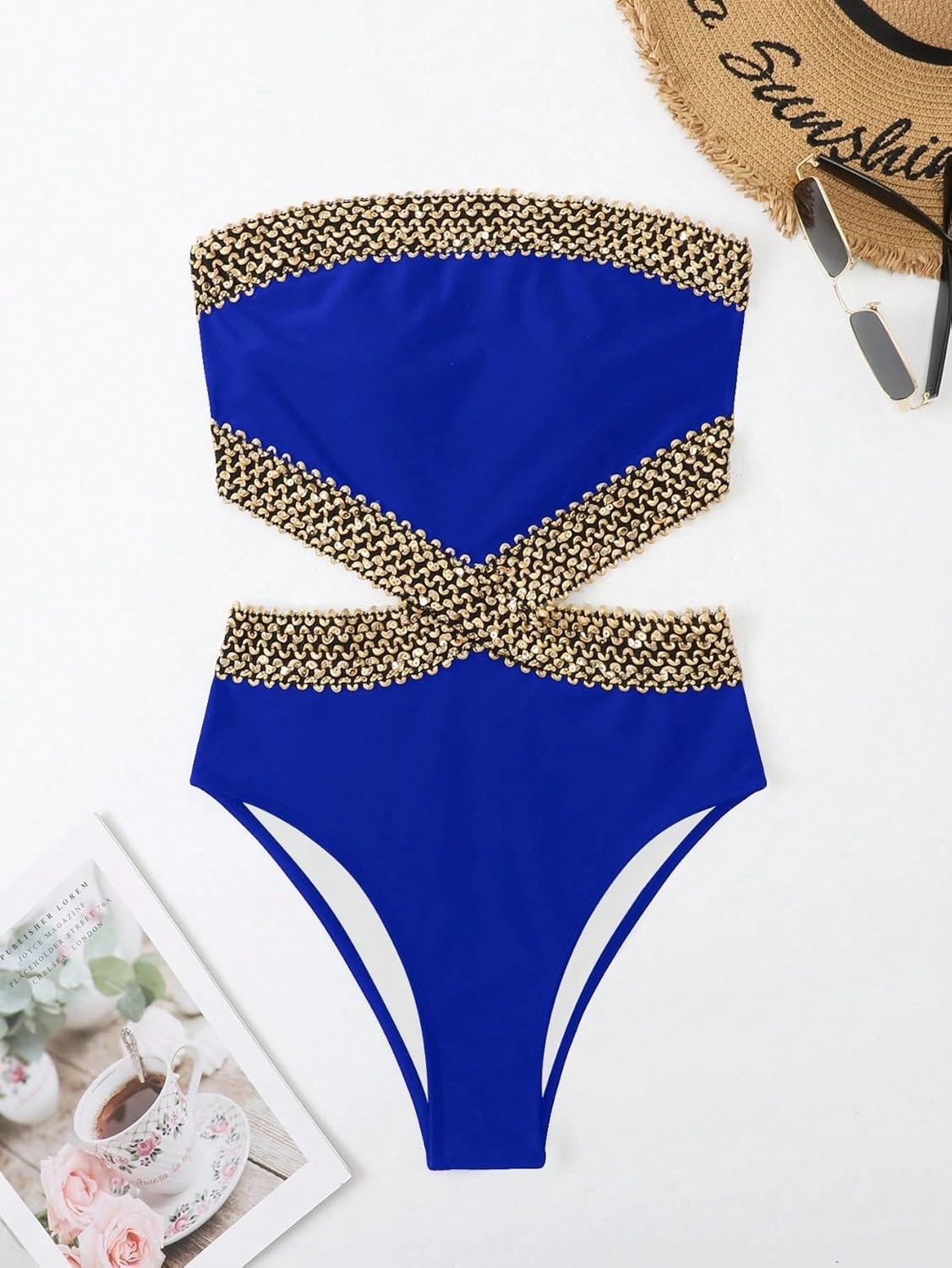 Milumia Women's Stitch Detail Strapless One Piece Swimsuit Cut Out Bandeau Bathing Suit
