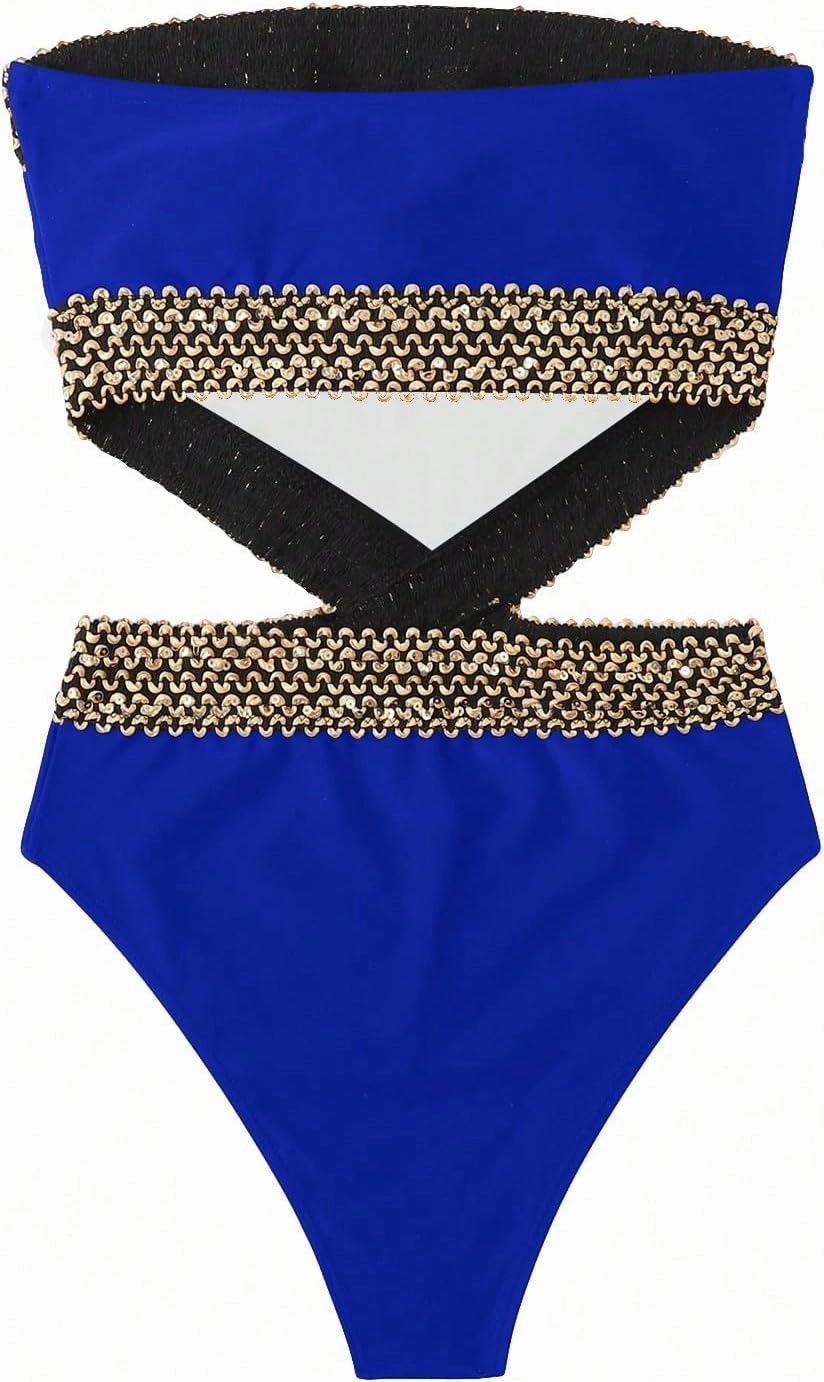 Milumia Women's Stitch Detail Strapless One Piece Swimsuit Cut Out Bandeau Bathing Suit