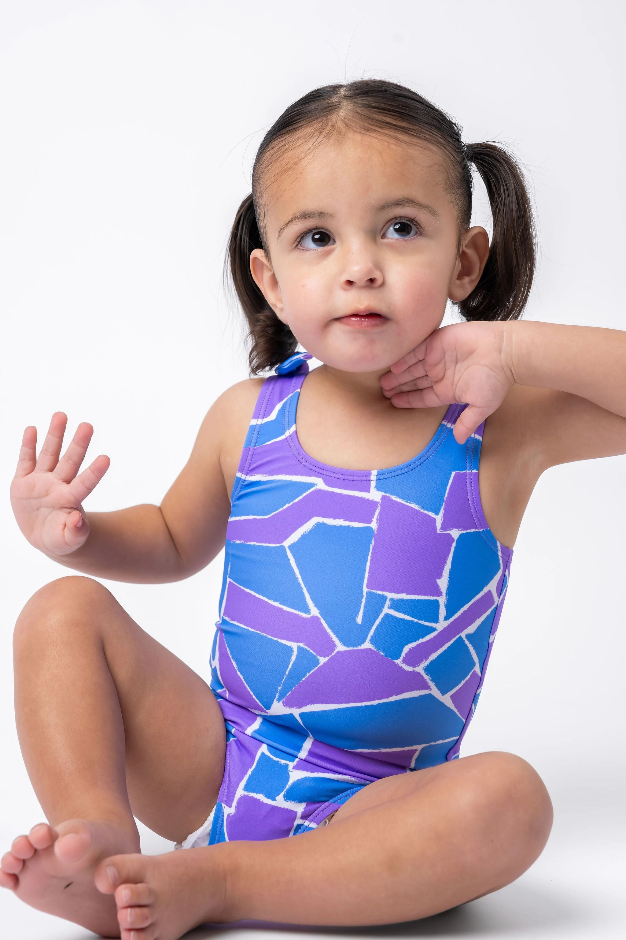 Mini Palm Tree One Piece | Geometric Purple & Blue